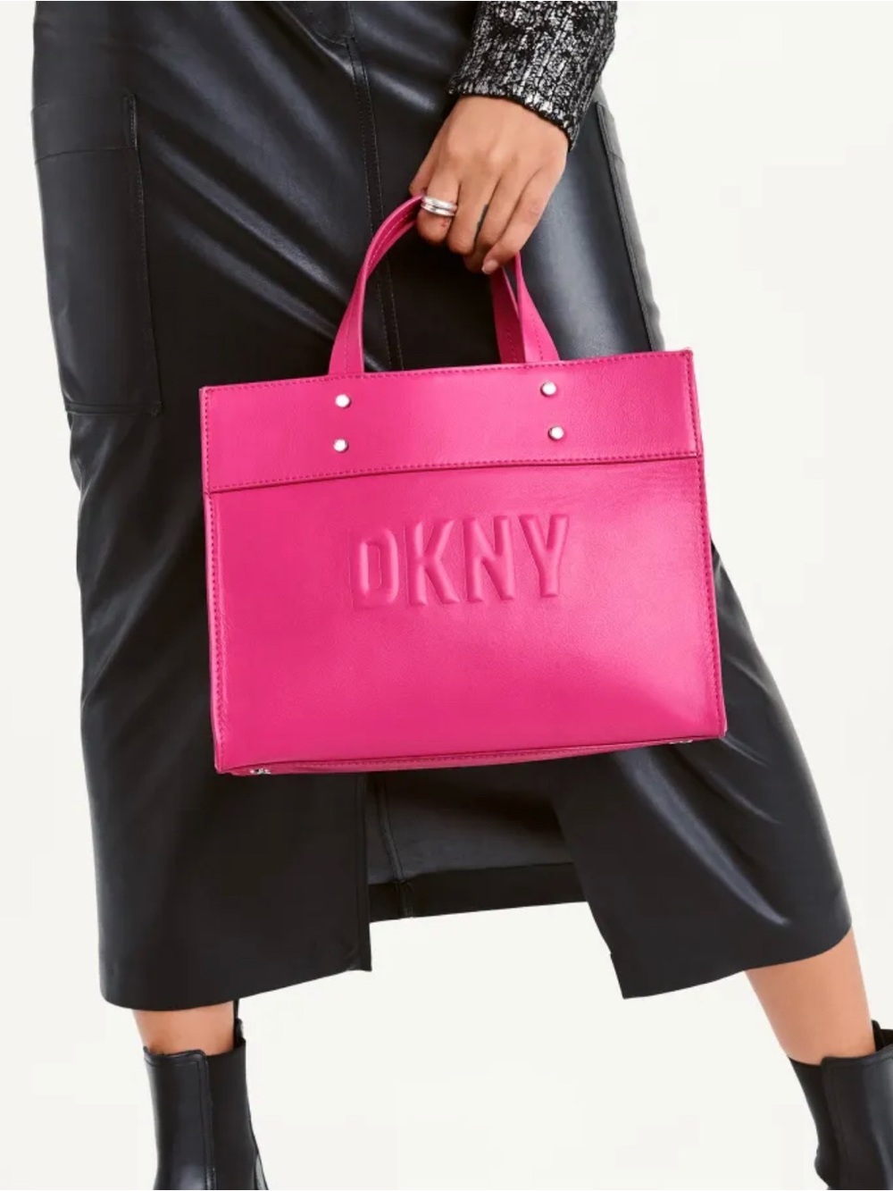 DKNY Hot Pink Embossed Leather Tote